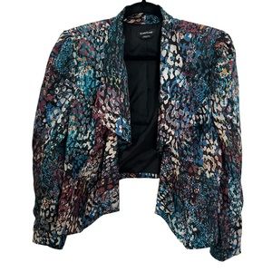 Bebe Waterfall Animal Print Multicolored Cropped Blazer